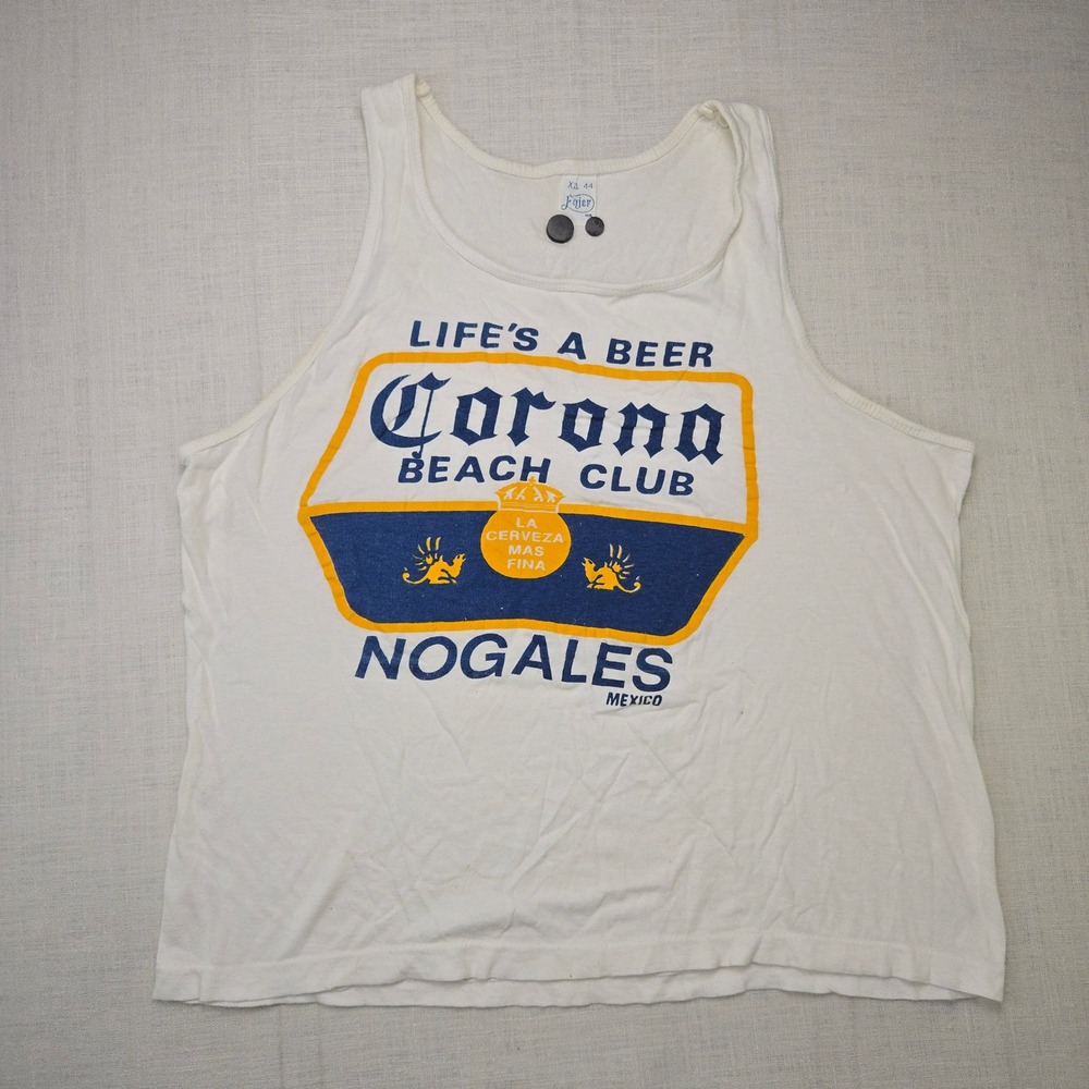 Vtg Fajer Corona Beach Club Tank Top White Mens Xxl Nogales Mexico Single Stitch